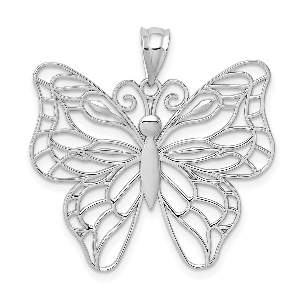 14k White Genuine Gold Polished Large Butterfly Necklace Charm Pendant